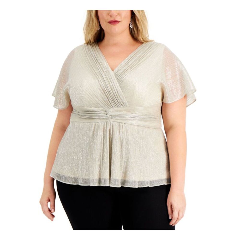 SPEECHLESS Womens Gold Twist Front Kimono Sleeve Evening Peplum Top Plus 34